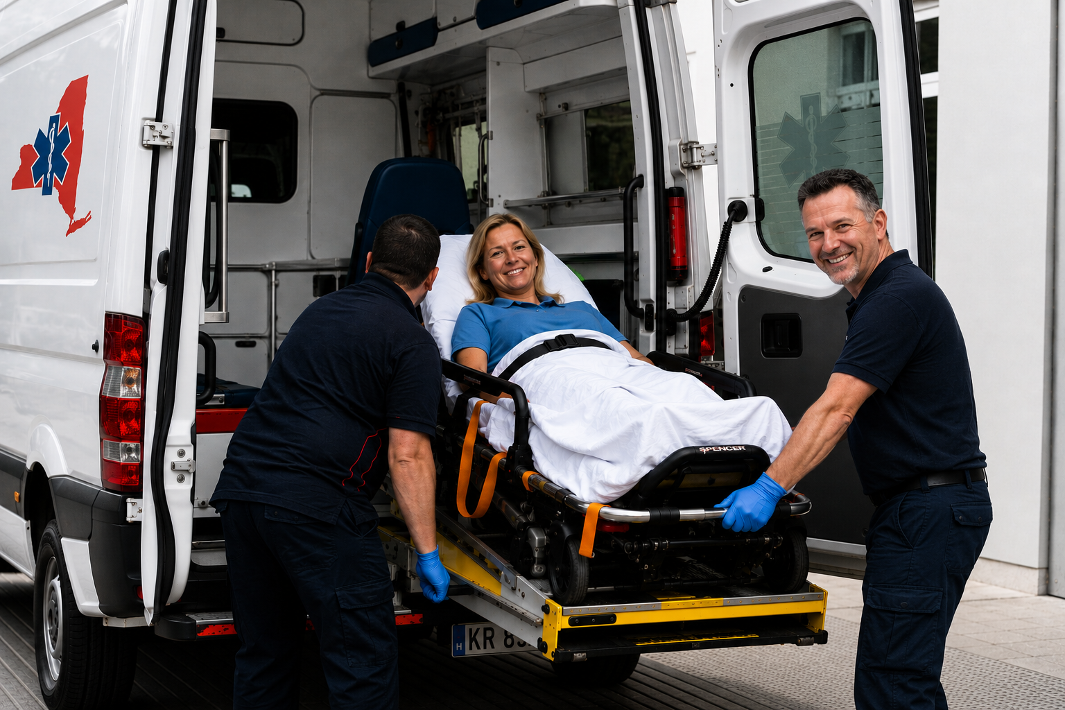 Empire State Medi-Cab crew assisting a patient with stretcher transport